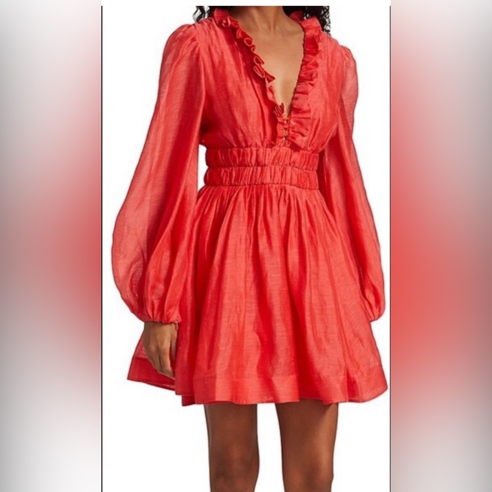 ZIMMERMANN
Prima Tomato Frill V-Neck Mini Dress